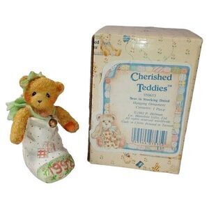 Cherished Teddies Bear in Stocking Ornament Vintage 1992 Hamilton Gifts Hillman